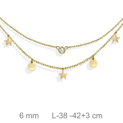 GARGANTILLA PLATA B.ORO+e CHATON CIRCULO ESTRELLAS