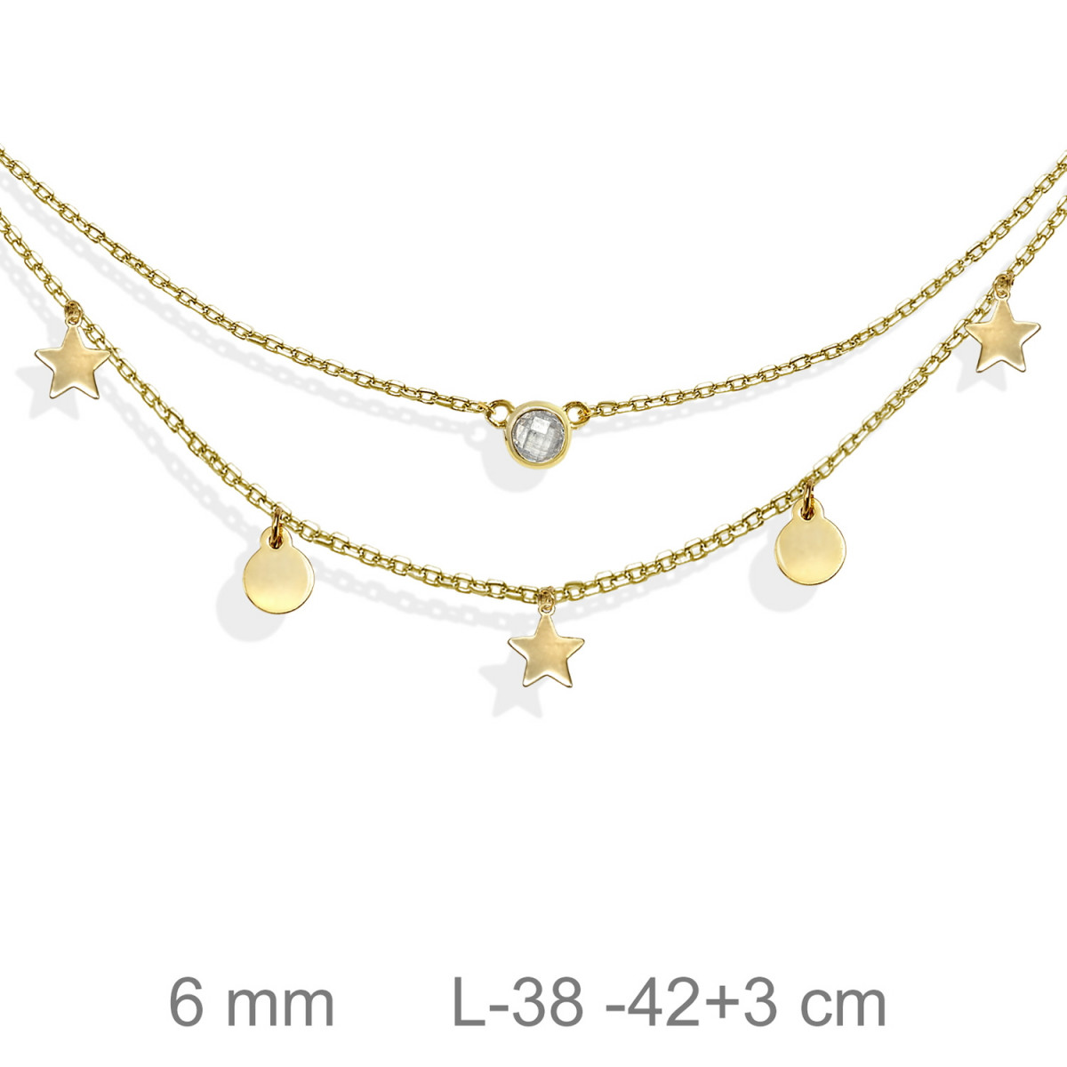 GARGANTILLA PLATA B.ORO+e CHATON CIRCULO ESTRELLAS