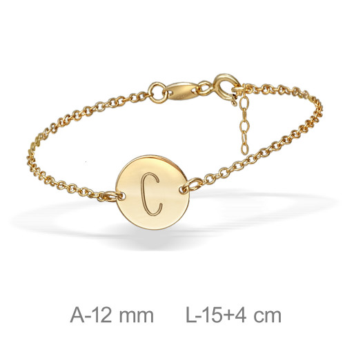 PULSERA PLATA BAÑO ORO LETRA C