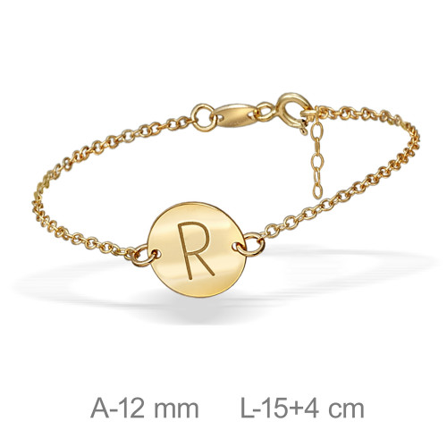 PULSERA PLATA BAÑO ORO LETRA R