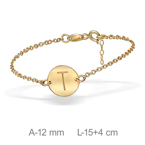 PULSERA PLATA BAÑO ORO LETRA T