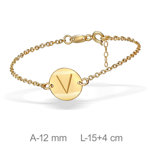 PULSERA PLATA BAÑO ORO LETRA V