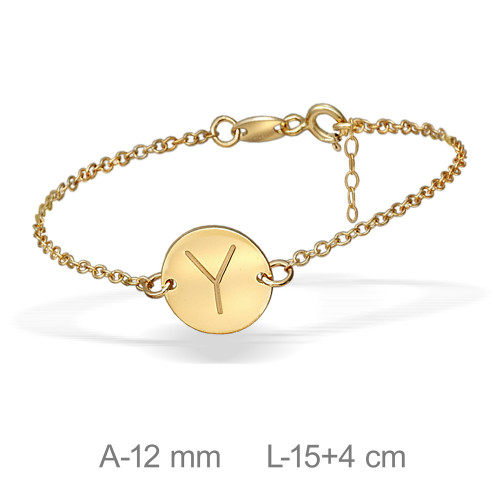 PULSERA PLATA BAÑO ORO LETRA Y