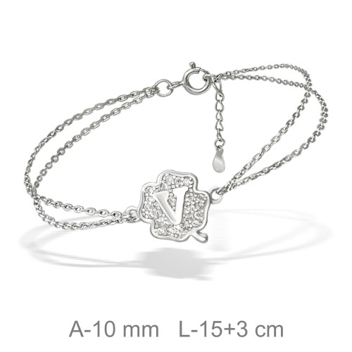 PULSERA PLATA TREBOL LETRA V