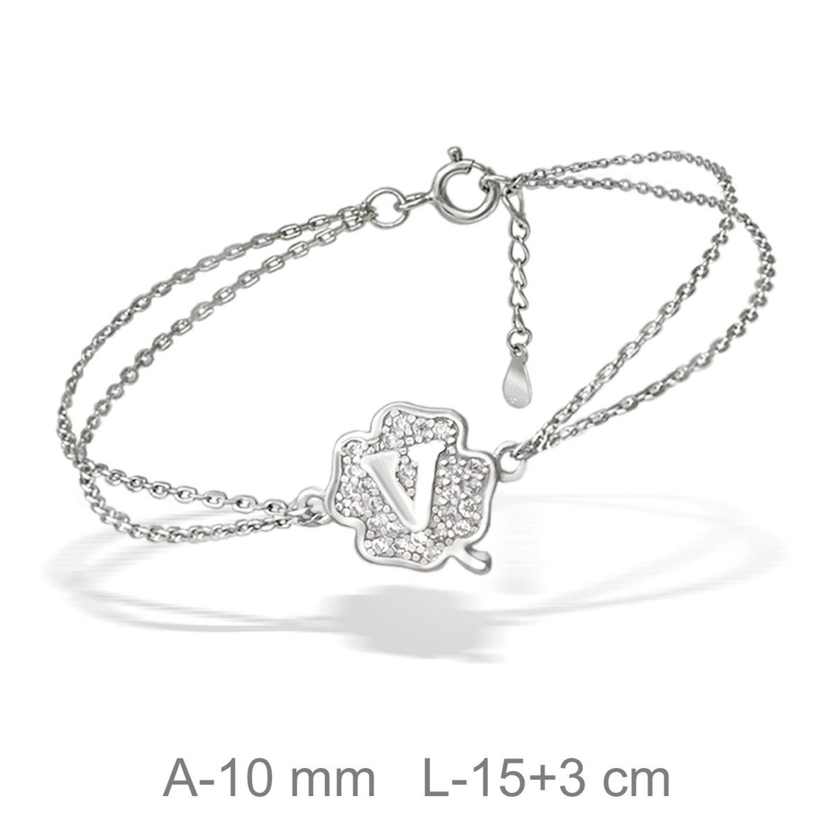 PULSERA PLATA TREBOL LETRA V
