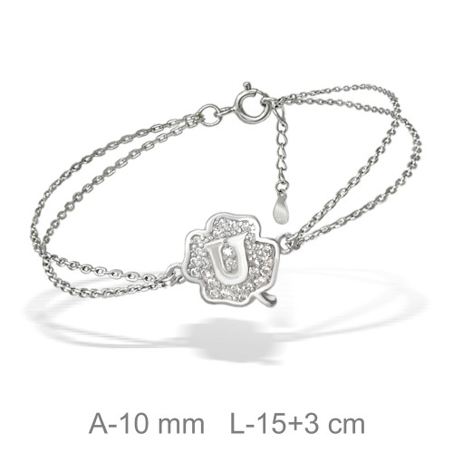PULSERA PLATA TREBOL LETRA U