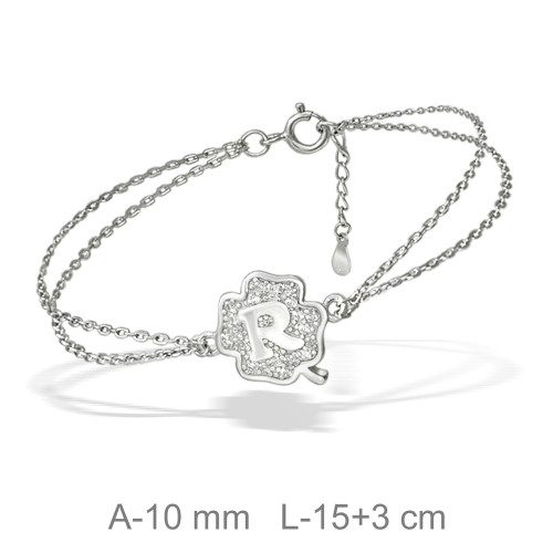 PULSERA PLATA TREBOL LETRA R