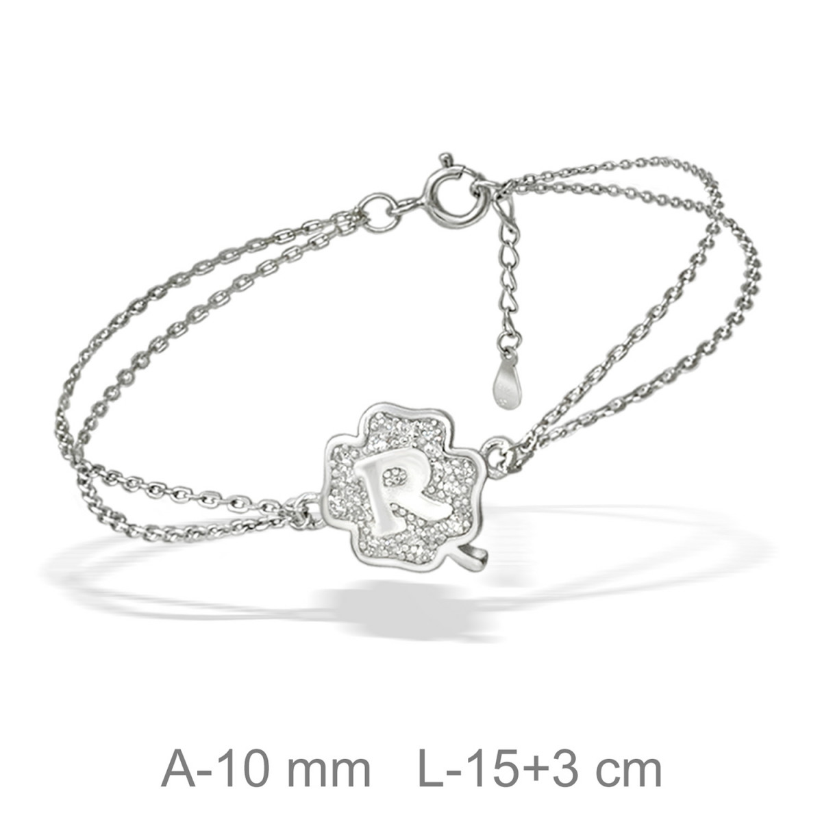 PULSERA PLATA TREBOL LETRA R