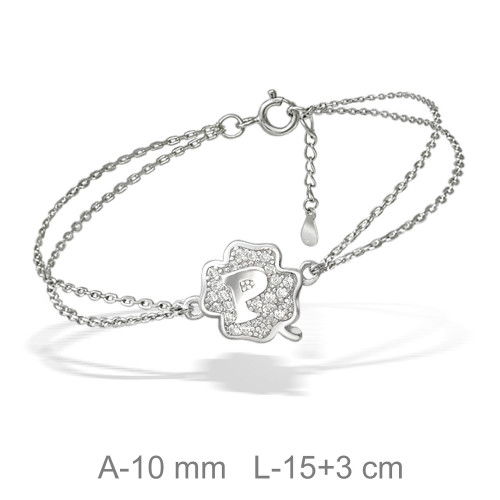 PULSERA PLATA TREBOL LETRA P