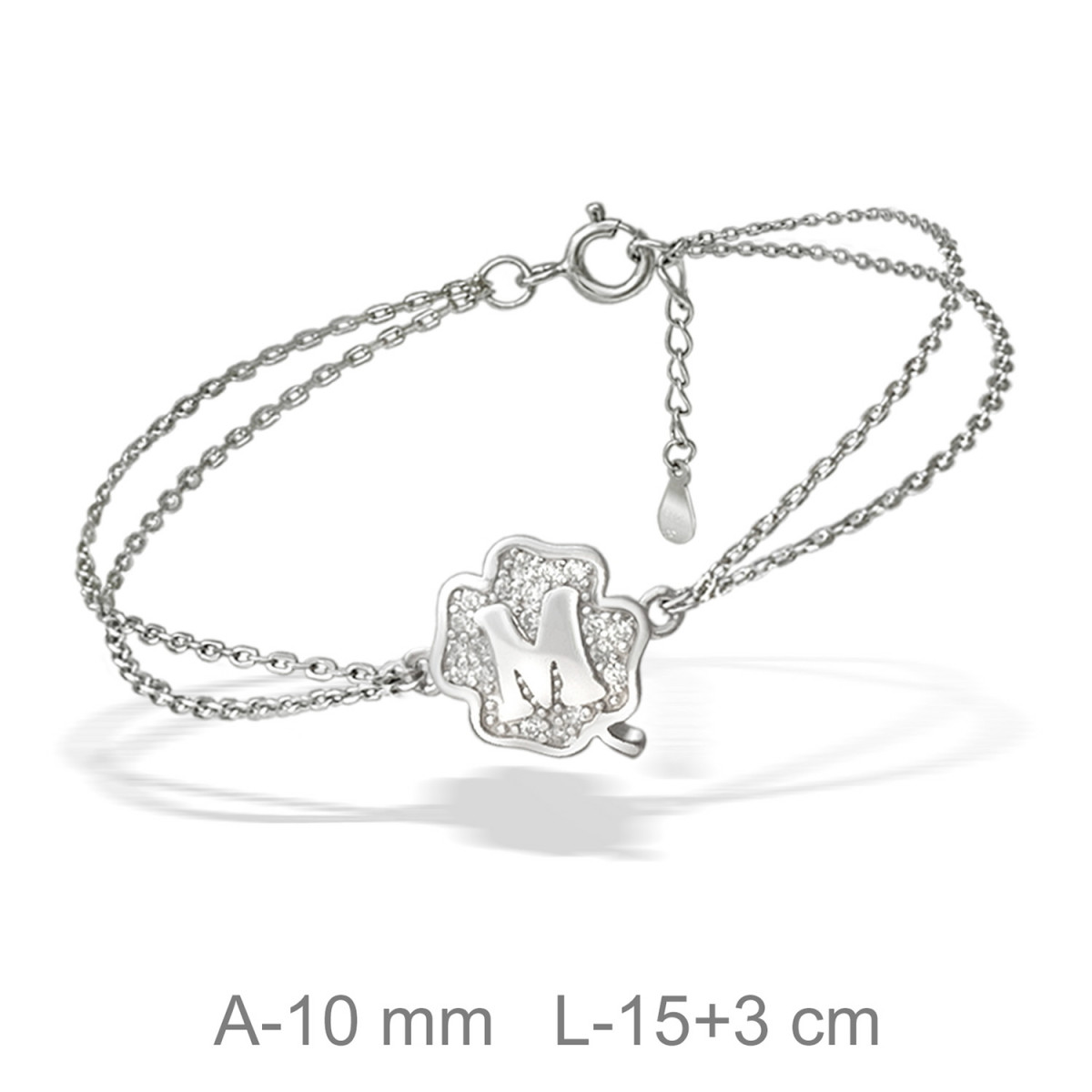 PULSERA PLATA TREBOL LETRA M