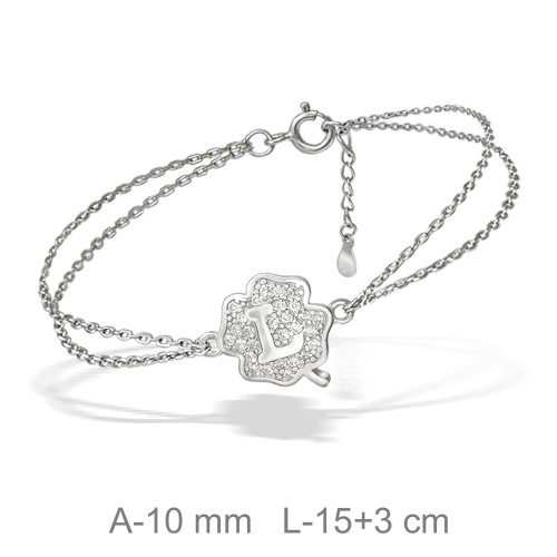 PULSERA PLATA TREBOL LETRA L