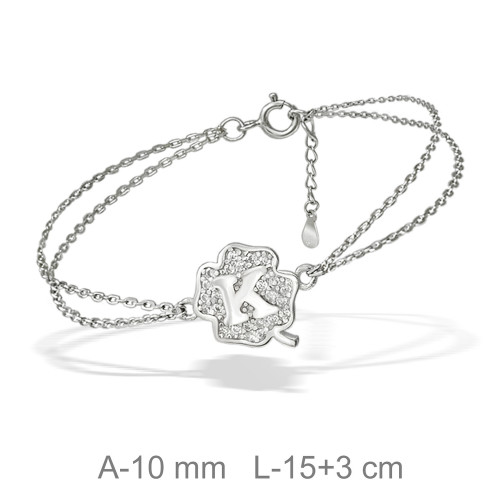 PULSERA PLATA TREBOL LETRA K