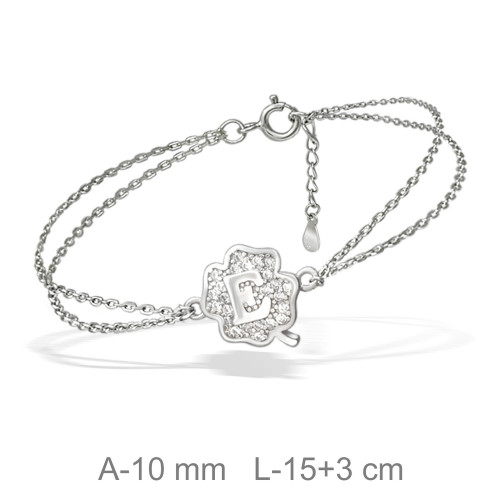 PULSERA PLATA TREBOL LETRA E