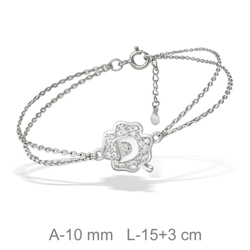 PULSERA PLATA TREBOL LETRA D