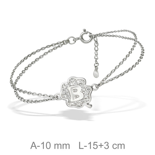 PULSERA PLATA TREBOL LETRA B