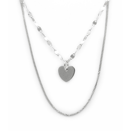 GARGANTILLA PLATA DOBLE CORAZON 10MM  L-40+42+5CM