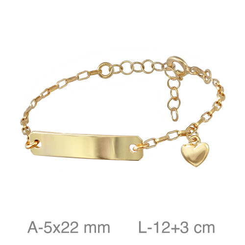 PULSERA PLATA B.ORO BEBE PLACA CORAZON