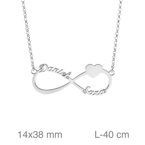 GARGANTILLA PLATA INFINITO 2 NOMBRES CORAZON