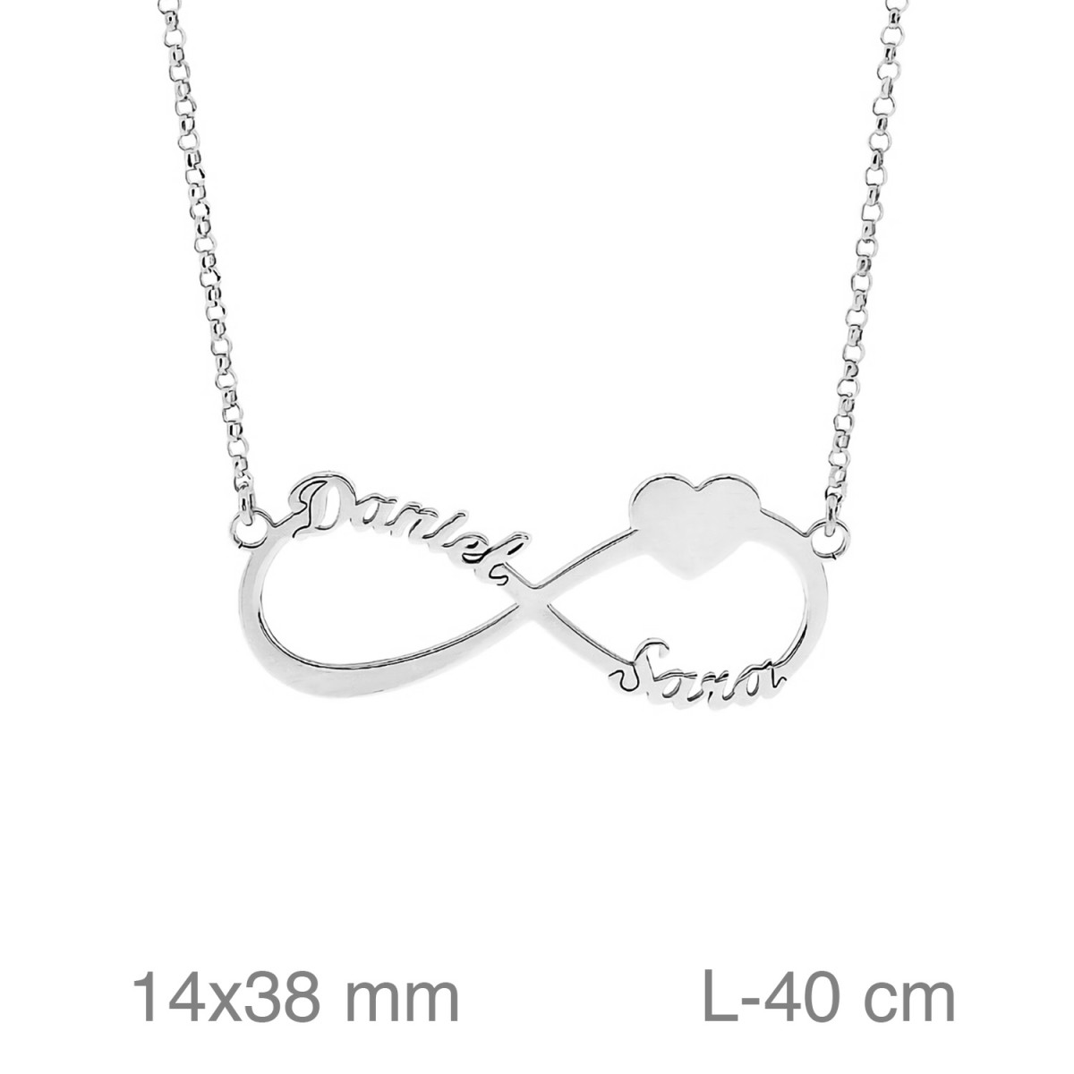 GARGANTILLA PLATA INFINITO 2 NOMBRES CORAZON