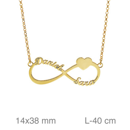GARGANTILLA PLATA B.ORO INFINITO 2 NOMBRES CORAZON