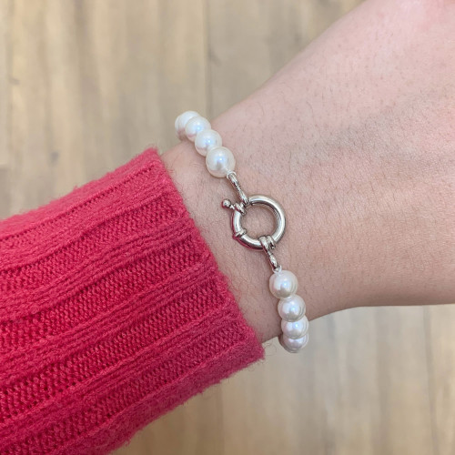 PULSERA PLATA PERLAS SHELL 6MM  L-18CM