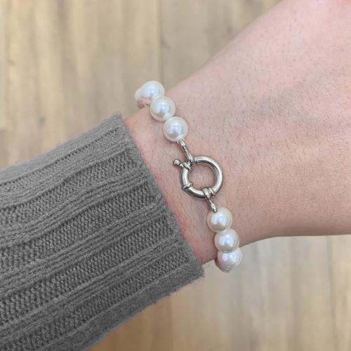 PULSERA PLATA PERLAS SHELL 8MM  L-19.5CM