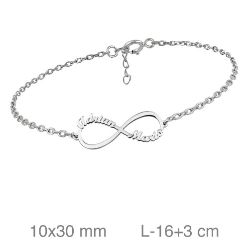 PULSERA PLATA INFINITO 2 NOMBRES