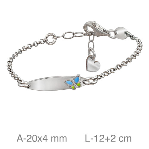 PULSERA PLATA BEBE PLACA MARIPOSA ESMALTE