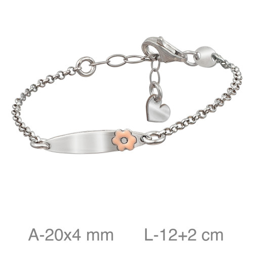 PULSERA PLATA BEBE PLACA FLOR ESMALTE