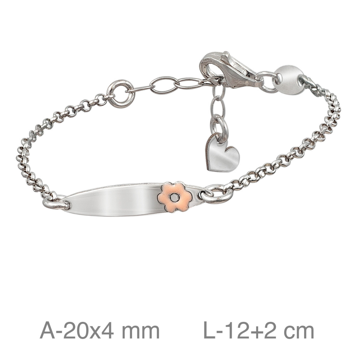 PULSERA PLATA BEBE PLACA FLOR ESMALTE