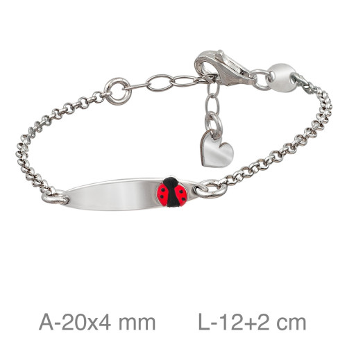 PULSERA PLATA BEBE PLACA MARIQUITA ESMALTE