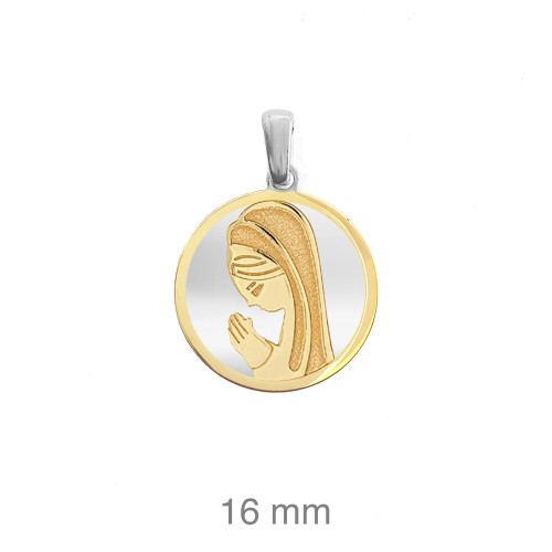 MEDALLA PLATA BICOLOR COMUNION VIRGEN MADRE PERLA