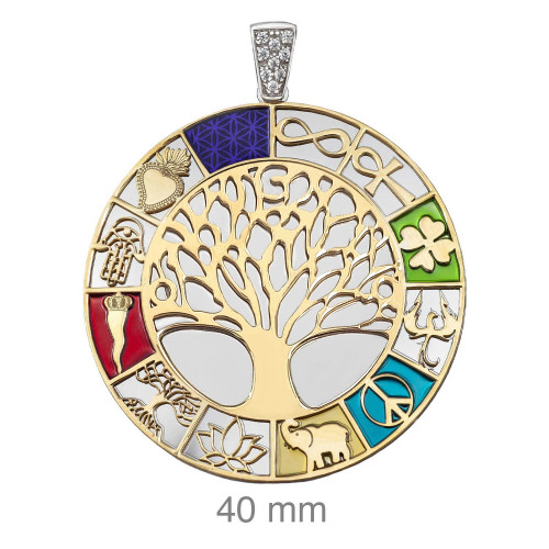 COLGANTE PLATA BICOLOR ARBOL VIDA SUERTE