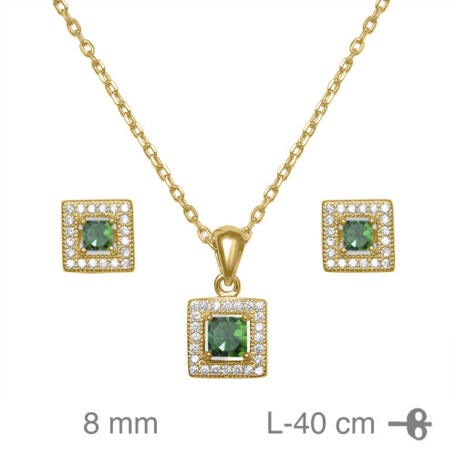 JUEGO PLATA B.ORO+e CIRCONITAS ESMERALDA