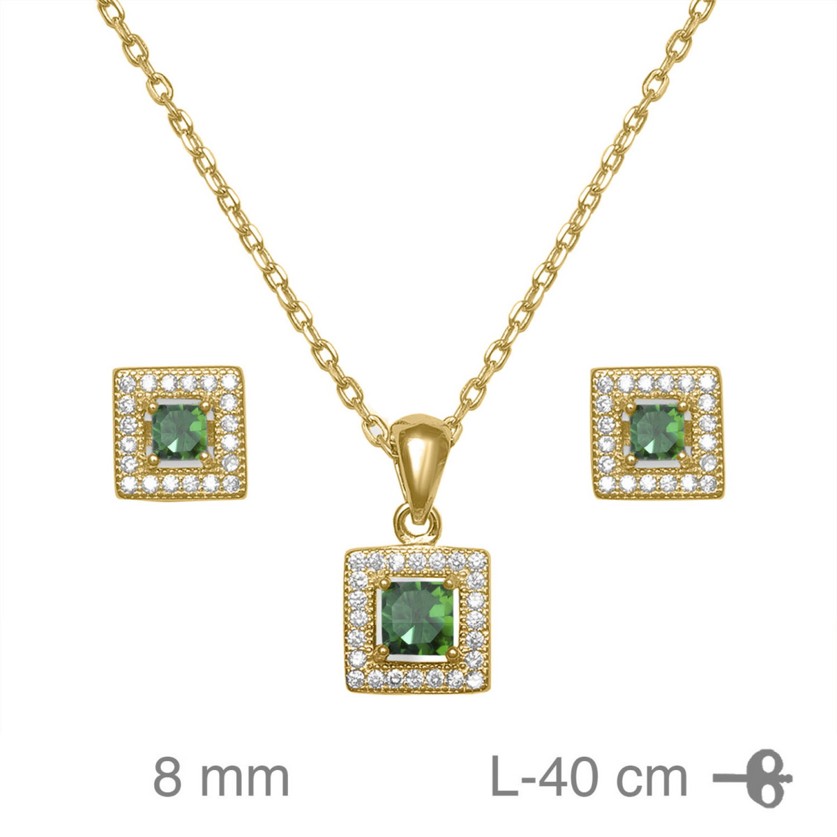 JUEGO PLATA B.ORO+e CIRCONITAS ESMERALDA