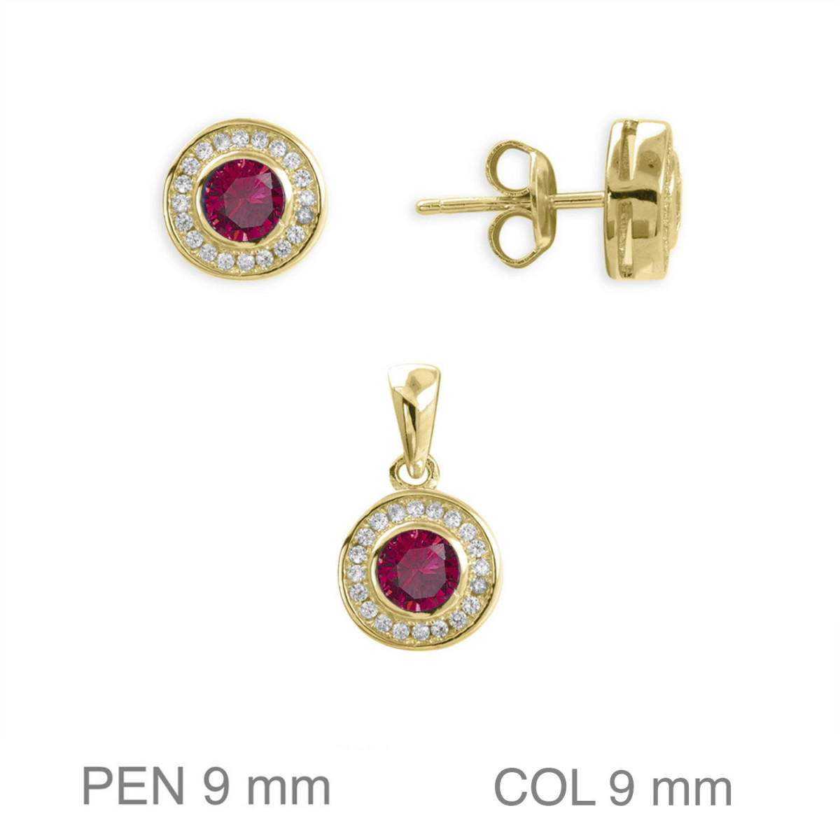 JUEGO PLATA B.ORO+e CIRCONITAS RUBI