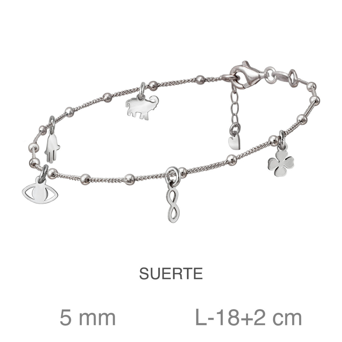 PULSERA PLATA MOTIVOS SUERTE