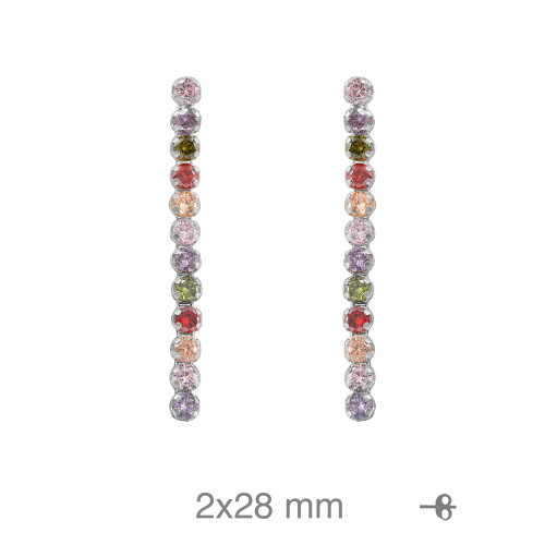 PENDIENTES PLATA RIVIERE COLOR 28MM PRESION