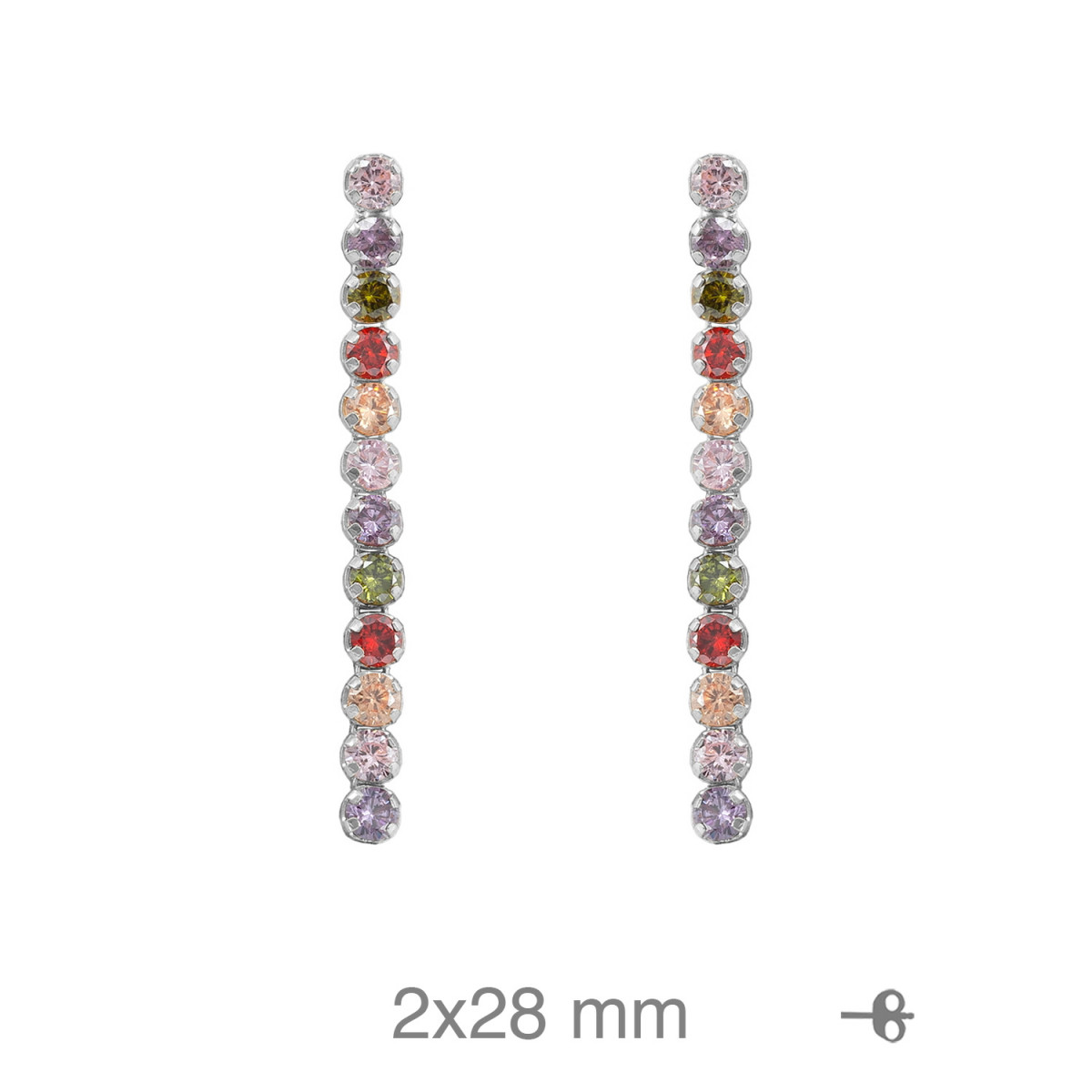PENDIENTES PLATA RIVIERE COLOR 28MM PRESION