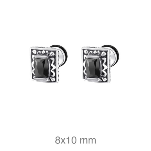 PENDIENTES ACERO CIRCONITA NEGRA