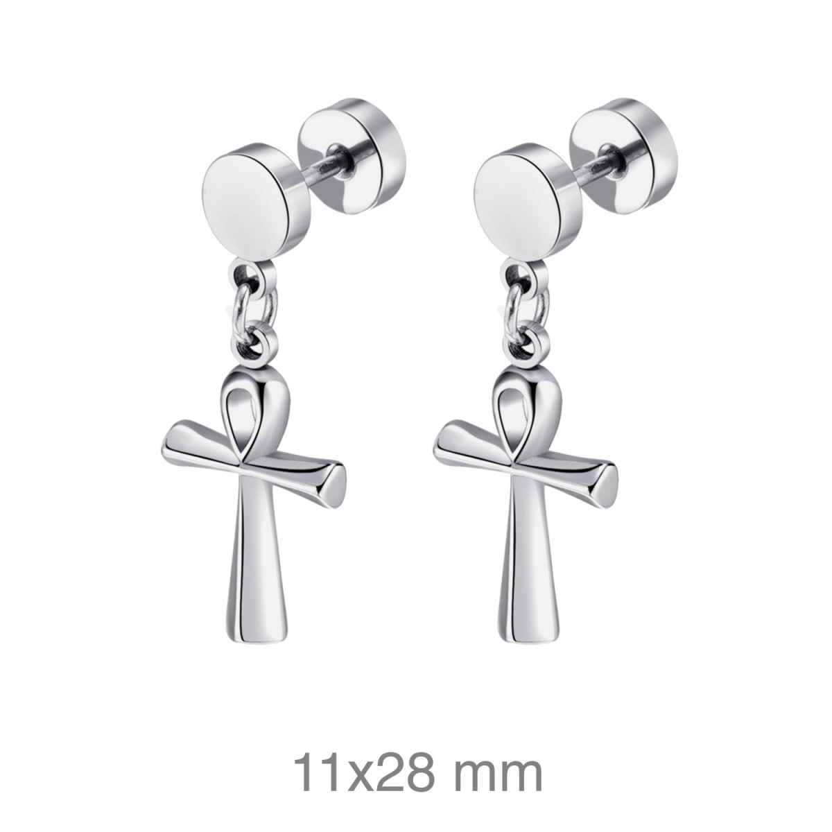 PENDIENTES ACERO CRUZ VIDA
