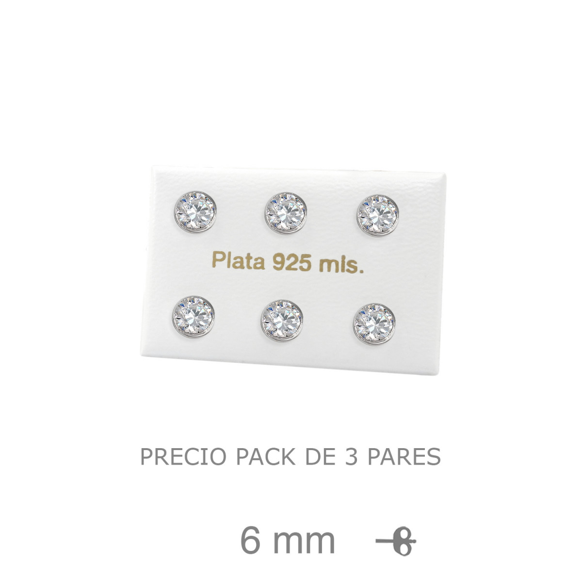 PENDIENTES PLATA CHATON 6MM PRESION