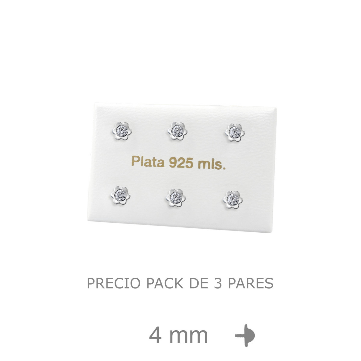 PENDIENTES PLATA CHATON MARGARITA 4MM ROSCA