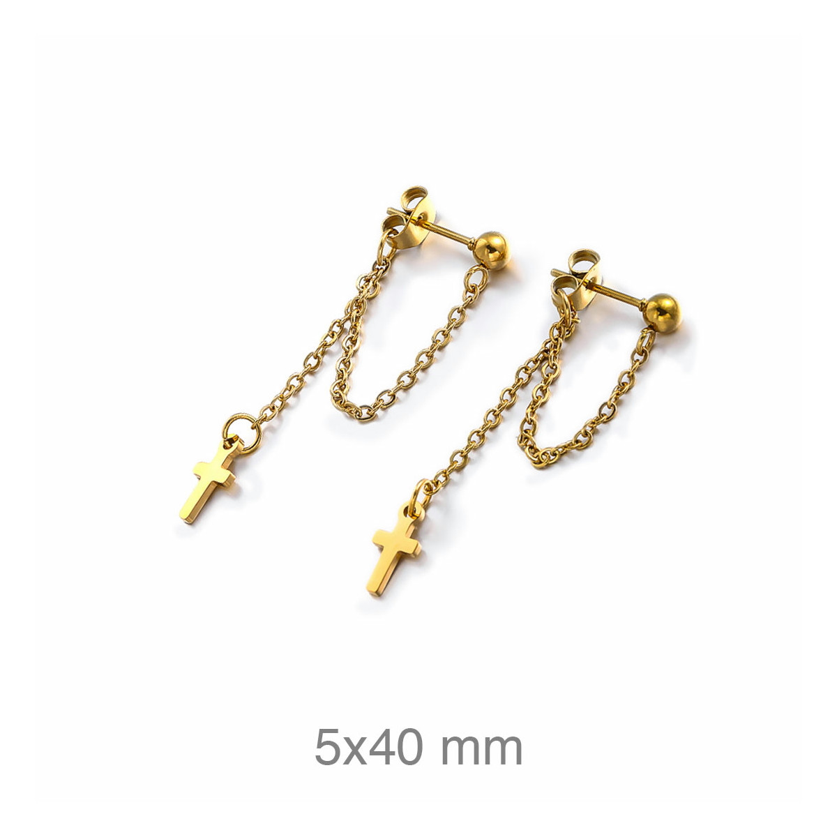 PENDIENTES ACERO B.ORO CRUZ CADENA