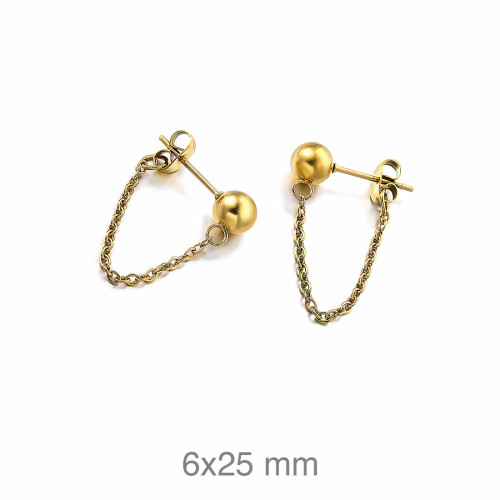 PENDIENTES ACERO B.ORO BOLA CADENA