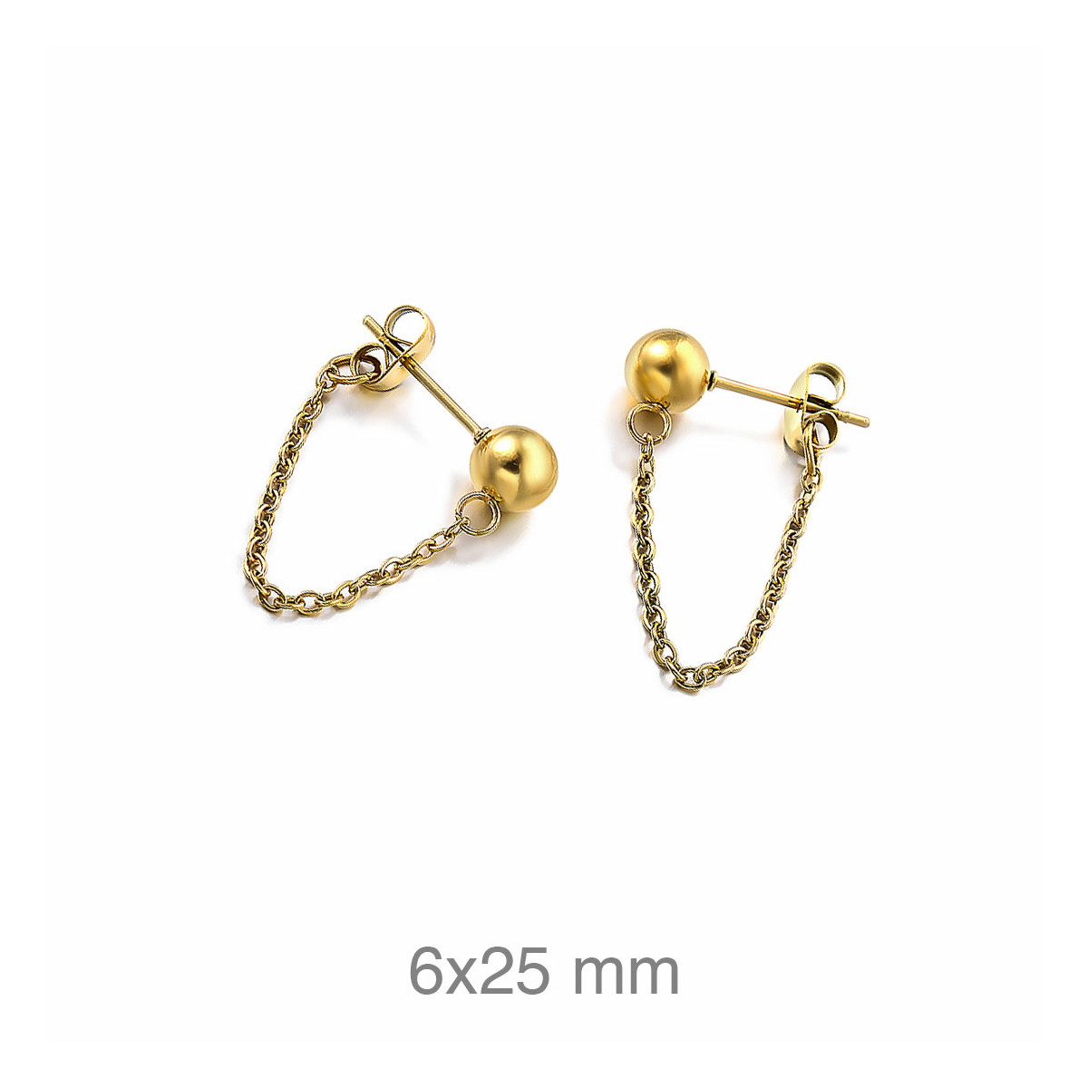 PENDIENTES ACERO B.ORO BOLA CADENA