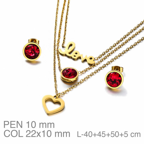 JUEGO ACERO B.ORO CORAZON LOVE ZTAS RUBI