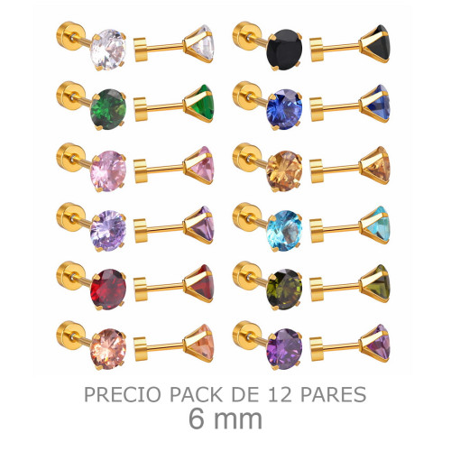 SET PENDIENTES ACERO B.ORO ZTAS 5MM COLOR