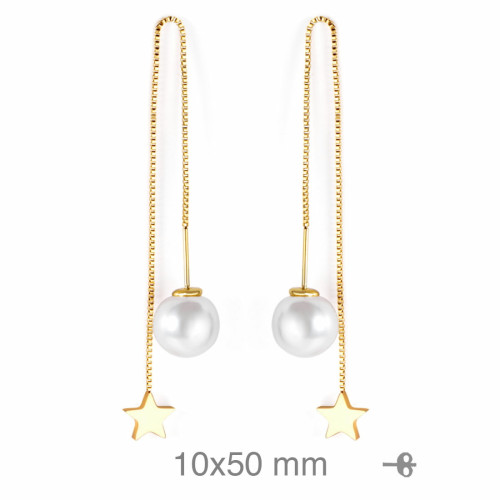 PENDIENTES ACERO B.ORO PERLA ESTRELLA CADENA