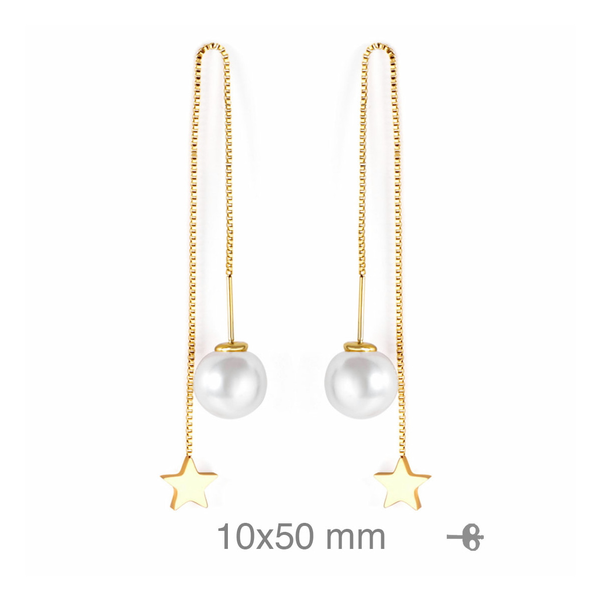PENDIENTES ACERO B.ORO PERLA ESTRELLA CADENA